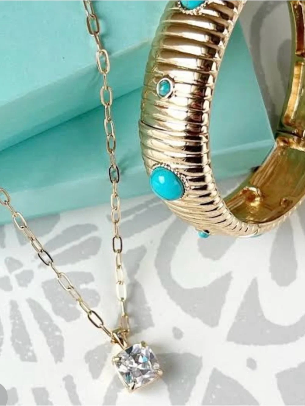 Park Lane RAE Gold and Turquoise Bangle Bracelet, Stretch to Fit,